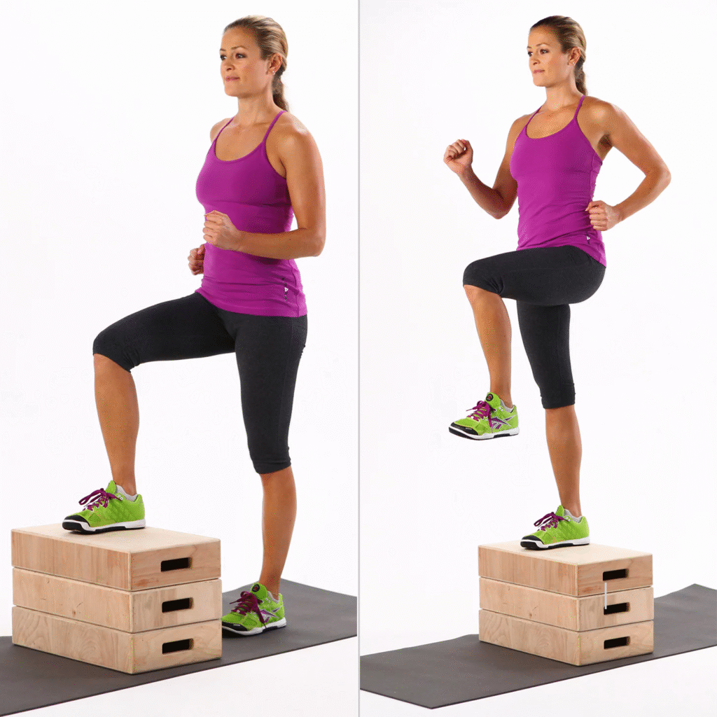 Step Ups with Knee Raises